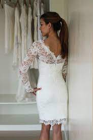 Short Wedding Dress With Sleeves Reception Dress French Lace Wedding Dress V Back Wedding Dress Illusion Neckline Wedding Dress Short Lace Wedding Dress Illusion Neckline Wedding Dress Short Wedding Dress