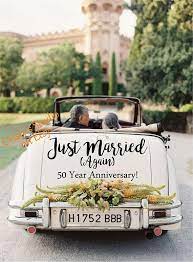 Just Married Car Decal Vow Renewal 50 Year Anniversary Etsy Vintage Car Wedding Wedding Car Decorations Wedding Car