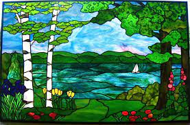 Find stained glass patterns on the web that feature various landscapes and still lives. Lake Geneva Landscape Stained Glass Stained Glass Paint Stained Glass Flowers