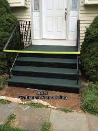 Added Curb Appeal By Repainting The Old Metal Railings And Concrete Steps Tiled Risers With Black Granite Tiles Front Porch Steps Curb Appeal Concrete Steps