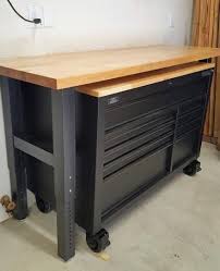 Gladiator Premier Series 42 In H X 72 In W X 25 In D Maple Top Adjustable Height Workbench In Hammer In 2020 Adjustable Height Workbench Workbench Garage Work Bench