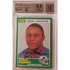 While it's less plentiful than his 1989 topps traded card, you can still own a mint condition example for a. Barry Sanders Autographed Detroit Lions Encapsulated 1989 Score Rookie Trading Card W 89 Roy Graded 8 5 10 Beckett Authenticated
