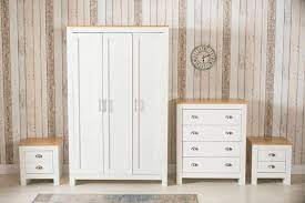 Finished in a white woodgrain laminate that blends with most décor styles, the storage bed features a supportive frame insert that eliminates the need for a box spring and two drawers for consolidated organization. 4 Piece Bedroom Set White And Oak Furniture Maxi