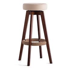 High Stool Wooden Rotate Seat Round Chair Bar Kitchen Breakfast Stool Nordic Simple Style Beige Bar Stool Co In 2020 Fabric Bar Stool Retro Bar Stools Wood Bar Stools