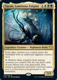 Sacrifice karmic guide with altar of dementia, targeting your opponent. Tayam Luminous Enigma Command Beacon