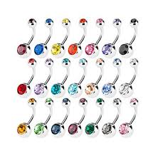 15 Pcs Assorted Colors Belly Button Ring Surgical Steel Hypoallergenic Lead And Nickel Free 14 Gauge Navel Piercing Body Jewelry
