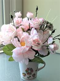 When in doubt, grab a few different flowers, cut them to size, and bunch them inside three small vases. Pink Rose Flower Arrangement Small Silk Centerpiece Etsy Rose Flower Arrangements Artificial Flower Centerpieces Small Flower Arrangements