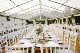 10m Marquee Full Clear Marquee Vintage Tables Tiffany Chairs Fairy Lights Integrated Timber Flooring South Co Clear Marquee Vintage Table Timber Flooring