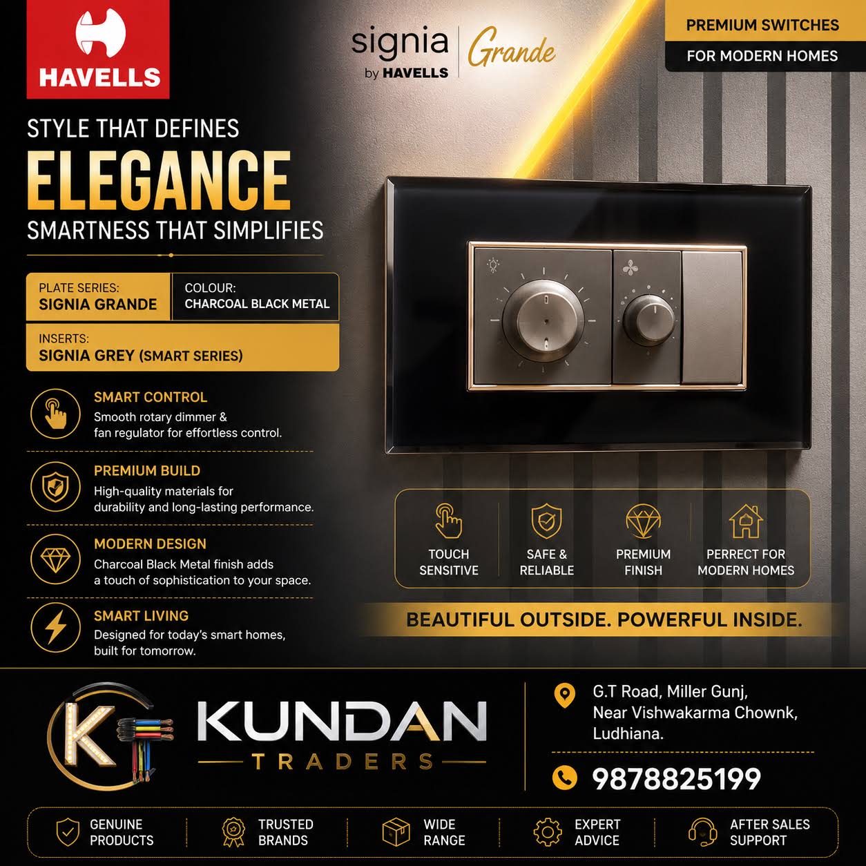 Havells Signia Grande Charcoal Black Metal
