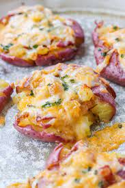These Smashed Potatoes Are Small Red Potatoes Boiled Until Slightly Soft Smashed And Ba Potato Recipes Side Dishes Potato Side Dishes Easy Potato Side Dishes
