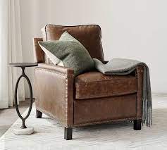 Tyler leather armchair manufacturer pottery barn. Tyler Leather Square Arm Armchair With Nailheads Pottery Barn
