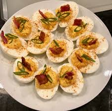 Bacon Kimchi Deviled Eggs Are A Fantastic Combo Of Flavors Including Chopped Kimchi The Korean Spice Paste Gochuchang And Deviled Eggs Food Cooking Recipes