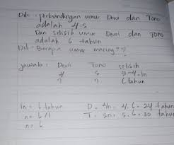 Untuk mendapatkan n, bagi 9 dengan 3; Perbandingan Umur Dewi Dan Tono Adalah 4 5 Selisih Umur Dewi Dan Tono 6 Tahun Berapa Umur Brainly Co Id