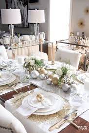 elegante table de fete en or et blanc facile a faire table de fete noel decorations noel argents decorations de noel roses