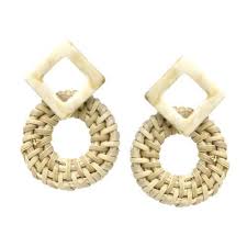 Rhombus Shape Acetate With Straw Hoop Earrings Rhombus Shape Earrings Diy Jewelry