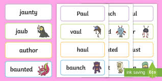 *nonsense word lists separated by short vowel *nonsense word lists with mixed short vowels *cut and glue sorting real vs nonsense words {separated by each vowel} these word lists make for. Au Words Phonics Flashcards Phase 5 Twinkl Resources