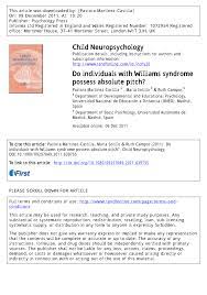 Pdf Do Individuals With Williams Syndrome Possess Absolute Pitch