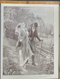 Spinning The Perfect Love Great Romantic Walk Lady With A Parasol Original Antique Print 1916 Antique Prints Print Pictures Antiques