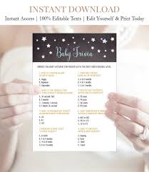 How to play this free printable baby shower game: Chalkboard Baby Shower Trivia Game Printable Star Shower Game Moon Game F10