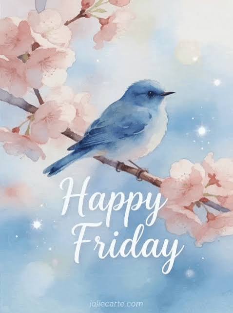 🐦 Happy Friday - bluebird on cherry blossom card - JolieCarte