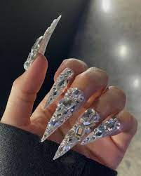 Ultra Long Stiletto Acrylic Nails Nail Designs Bling Diamond Nails Acrylic Nails