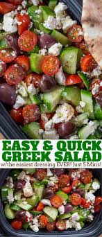 Easy Greek Salad With Cucumbers Grape Tomatoes Feta Cheese And Kalamata Olives With A Lemony Red Wine Vinaigrette Dre Greek Recipes Greek Salad Dinner Salads