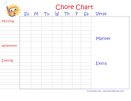 Printable Monthly Chore Chart For Kids Chore Chart