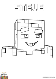 The ax for minecraft coloring pages steve, alex and their pig are being stolen from a creeper and a skeleton in minecraft coloring sheet steve standing at the station and waiting for the trolley coloring page Minecraft Smiling Steve Coloring Page Coloring With Kids