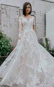 A lace wedding dress with sleeves will also help display the beauty and intricacy of the lace pattern itself. Lace A Line Wedding Dress With Long Sleeves Kleinfeld Bridal