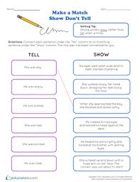 Fourth Grade Reading Writing Worksheets Make A Match Show Don T Tell Descriptive Writing Activities Writing Prompts For Kids Descriptive Writing