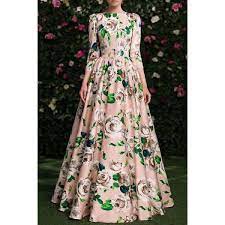 72 79 Retro Style Round Neck 3 4 Sleeve Floral Print Women S Maxi Dress Pink Maxi Dress Floral Print Maxi Dress Dresses