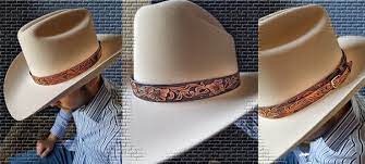 Hat Band Tooled Leather Western Floral Design In 2021 Leather Tooling Sewing Leather Hand Sewn Leather