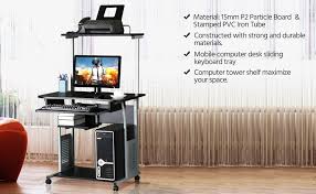 Made of tempered glass and steel, durable materials that give an open, airy feel. Amazon Com Topeakmart 2 Tier Computer Desk With Printer Shelf And Keyboard Tray Home Office Desk Computer Workstation Rolling Study Pc Laptop Table For Small Spaces Black Furniture Decor
