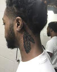 Volumetric Smoky Feather Tattoo For Men Behind The Ear Tatouage Cou Tatouage Derriere Oreille Tatouage Plume