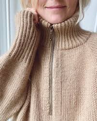 A fastening device consisting of parallel rows of metal or plastic teeth on adjacent edges of an opening that are interlocked by a sliding tab. Zipper Sweater Petiteknit