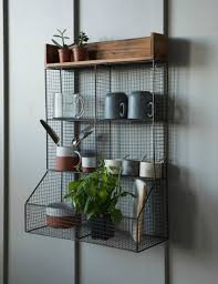 wood and wire kitchen storage rack at