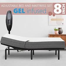 Adjustable Bed Frame With 8 Firm Gel Infused Memory Foam Mattress Head Only Incline And Wired Remote No Tools Adjustable Beds Adjustable Bed Frame Bed Frame