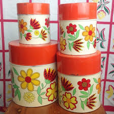 Maybe you would like to learn more about one of these? Vintage Red Orange Floral Metal Canister Set Kitchen 60s 70s Mid Century Modern 1928752738