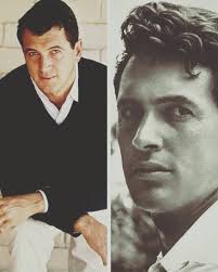 Rock Hudson and his roommate, Bob Preble (wink) outside their North  Hollywood home, 1952.