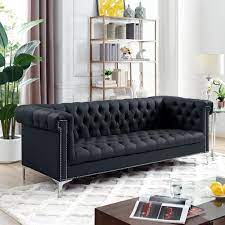 Sofas with the distinctive rolled. Oxford Black Leather Chesterfield Sofa Silver Metal Legs Button Tufted Nailhead Trim Modern Livingroom Inspired Leather Sofa Quilted Sofa Tufting Buttons