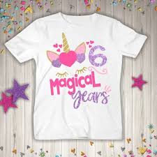 Birthday T Shirt Design For Girls Stunning Six Glitter Birthday T Shirt Graphics Are Adhered To Each Shirt Using A Heat Transfer 6th Birthday Girls Unicorn Birthday Outfit Birthday Girl Shirt