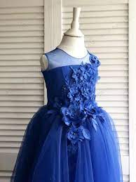 Dark Blue Flower Girl Dress Classic Blue Flower Girl Dress Birthday Bridesmaid Holiday Blue Tutu Dress Lace Flower Girl Dress 3d Flowers Flower Girl Dresses Blue Pink Flower Girl Dresses Lilac