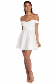 White Off Shoulder Cocktail Mini Dress Skater Dress Windsor Weddingcocktai Cocktail Dress Wedding Beautiful Cocktail Dresses Dusty Pink Bridesmaid Dresses