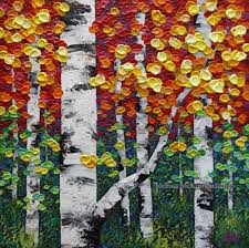 Birch Trees In Fall Paintings New Artwork Colourful Acrylic Painting Of Fall Aspen And Birch Trees By Contemporary Landscape Painter Melissa Mckinnon Aspen Trees Painting Abstract Tree Painting Birch Tree Painting