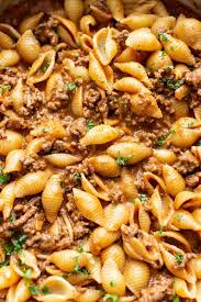 Easy Creamy Beef And Shells Stuffed Shells Recipe Healthy Ground Beef Ground Beef Pasta