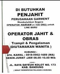 Silahkan posting tentang loker jahit. Lowongan Penjahit Bandung Indah Pratiwi 11 Nov 2020 Loker Atmago Warga Bantu Warga