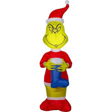 Get inspired to make some whoville christmas decorations of your own! Gemmy Christmas Airblown Inflatable Grinch W Blue Stocking Dr Seuss 4 Ft Tall Multicolored Target