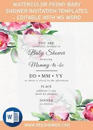 Watercolor Peony Baby Shower Invitation Templates Editable With Ms Word Baby Shower Invitations Baby Shower Invitation Templates Baby Shower Invitation Cards