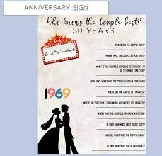 Feb 12, 2019 · a couple's 60th wedding anniversary is a remarkable achievement. Wedding Anniversary Trivia Game Trivia Questions 1969 Anniversary Tr Wedding Anniversary Party Games 50th Wedding Anniversary Party Anniversary Party Games
