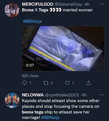 · boma told ebuka during his . Bbnaija Shameful For A Married Woman Nigerians React To Clip Of Boma And Tega Under The